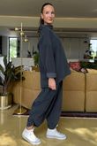 Made in Italy Cooper Needlecord Boat Cowl Neck Top Charcoal